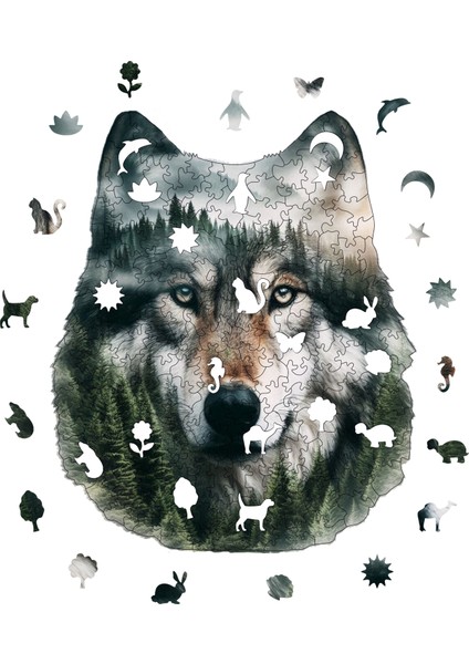 WePuzzleUp Ahşap Puzzle – Bozkurt, 200 Parça, 24x29 cm – Benzersiz Şekilli ve Özel Figürlü, Yapıştırıcı Folyo Dahil, Dekoratif Yetişkin Yapboz - |WZ-18|