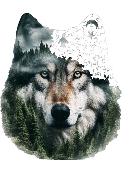 WePuzzleUp Ahşap Puzzle – Bozkurt, 200 Parça, 24x29 cm – Benzersiz Şekilli ve Özel Figürlü, Yapıştırıcı Folyo Dahil, Dekoratif Yetişkin Yapboz - |WZ-18|