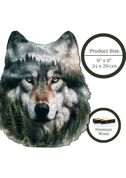 WePuzzleUp Ahşap Puzzle – Bozkurt, 200 Parça, 24x29 cm – Benzersiz Şekilli ve Özel Figürlü, Yapıştırıcı Folyo Dahil, Dekoratif Yetişkin Yapboz - |WZ-18|