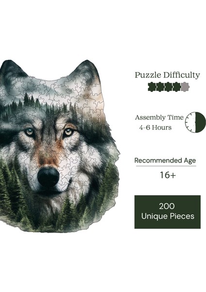 WePuzzleUp Ahşap Puzzle – Bozkurt, 200 Parça, 24x29 cm – Benzersiz Şekilli ve Özel Figürlü, Yapıştırıcı Folyo Dahil, Dekoratif Yetişkin Yapboz - |WZ-18|