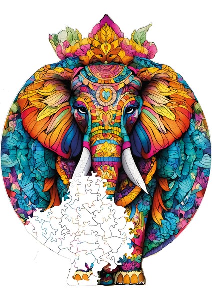 Ahşap Puzzle – Mandala Fil, 220 Parça, 28x36 cm – Benzersiz Şekilli ve Özel Figürlü, Yapıştırıcı Folyo Dahil, Dekoratif Yetişkin Yapboz - |WZ-20|