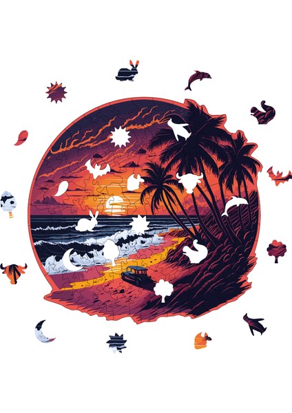 WePuzzleUp Ahşap Puzzle – Palmiye Adası, 149 Parça, 29x28 cm – Benzersiz Şekilli ve Özel Figürlü, Yapıştırıcı Folyo Dahil, Dekoratif Yetişkin Yapboz - |WZ-13|