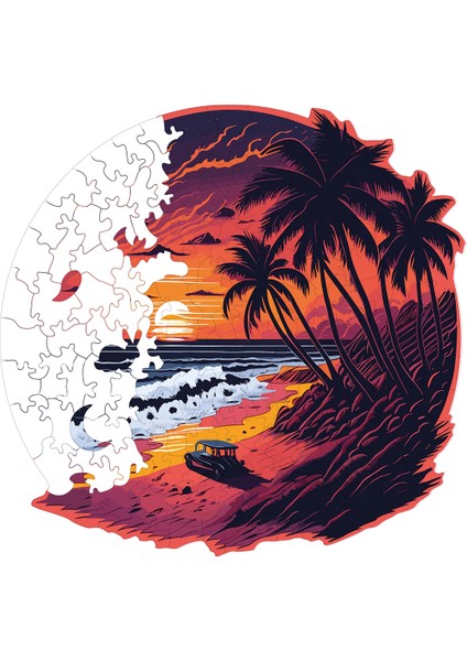 WePuzzleUp Ahşap Puzzle – Palmiye Adası, 149 Parça, 29x28 cm – Benzersiz Şekilli ve Özel Figürlü, Yapıştırıcı Folyo Dahil, Dekoratif Yetişkin Yapboz - |WZ-13|