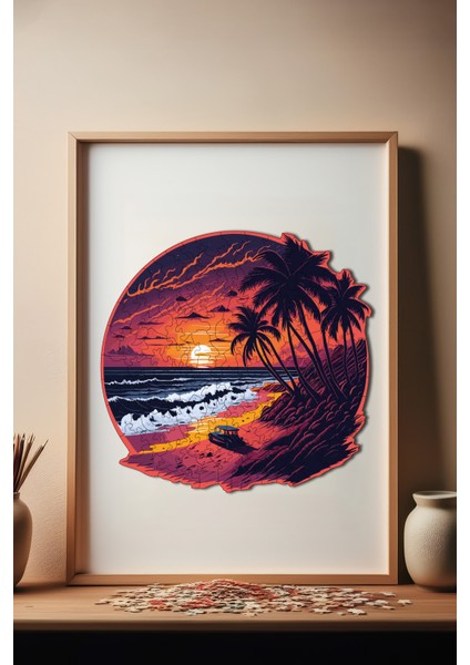 WePuzzleUp Ahşap Puzzle – Palmiye Adası, 149 Parça, 29x28 cm – Benzersiz Şekilli ve Özel Figürlü, Yapıştırıcı Folyo Dahil, Dekoratif Yetişkin Yapboz - |WZ-13|