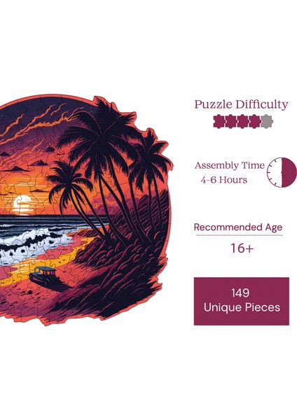 WePuzzleUp Ahşap Puzzle – Palmiye Adası, 149 Parça, 29x28 cm – Benzersiz Şekilli ve Özel Figürlü, Yapıştırıcı Folyo Dahil, Dekoratif Yetişkin Yapboz - |WZ-13|