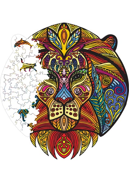 Ahşap Puzzle – Aslan Figür, 183 Parça, 27x29 cm – Benzersiz Şekilli ve Özel Figürlü, Yapıştırıcı Folyo Dahil, Dekoratif Yetişkin Yapboz - |WZ-17|