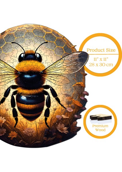 WePuzzleUp Ahşap Puzzle – Arı, 268 Parça, 28x30 cm – Benzersiz Şekilli ve Özel Figürlü, Yapıştırıcı Folyo Dahil, Dekoratif Yetişkin Yapboz - |WZ-22|