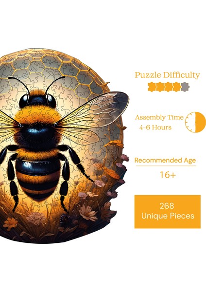 WePuzzleUp Ahşap Puzzle – Arı, 268 Parça, 28x30 cm – Benzersiz Şekilli ve Özel Figürlü, Yapıştırıcı Folyo Dahil, Dekoratif Yetişkin Yapboz - |WZ-22|