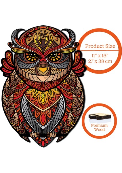 WePuzzleUp Ahşap Puzzle – Baykuş Figür, 211 Parça, 27x38 cm – Benzersiz Şekilli ve Özel Figürlü, Yapıştırıcı Folyo Dahil, Dekoratif Yetişkin Yapboz - |WZ-16|