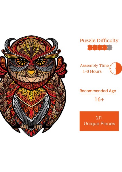 WePuzzleUp Ahşap Puzzle – Baykuş Figür, 211 Parça, 27x38 cm – Benzersiz Şekilli ve Özel Figürlü, Yapıştırıcı Folyo Dahil, Dekoratif Yetişkin Yapboz - |WZ-16|