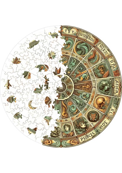 Ahşap Puzzle – Antik Zodyak Çarkı, 252 Parça, 29x29 cm – Benzersiz Şekilli ve Özel Figürlü, Yapıştırıcı Folyo Dahil, Dekoratif Yetişkin Yapboz - |A1-10|