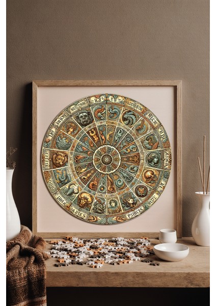 Ahşap Puzzle – Antik Zodyak Çarkı, 252 Parça, 29x29 cm – Benzersiz Şekilli ve Özel Figürlü, Yapıştırıcı Folyo Dahil, Dekoratif Yetişkin Yapboz - |A1-10|