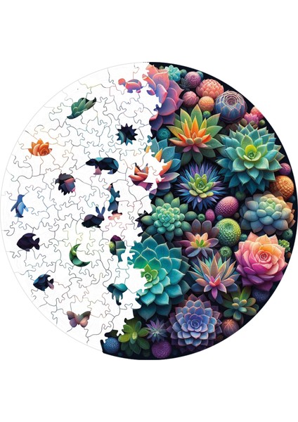 Ahşap Puzzle – Sukulent Bahçesi, 252 Parça, 29x29 cm – Benzersiz Şekilli ve Özel Figürlü, Yapıştırıcı Folyo Dahil, Dekoratif Yetişkin Yapboz - |A1-09|