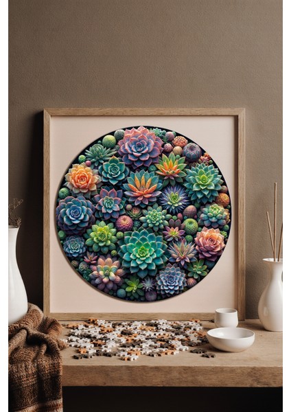 Ahşap Puzzle – Sukulent Bahçesi, 252 Parça, 29x29 cm – Benzersiz Şekilli ve Özel Figürlü, Yapıştırıcı Folyo Dahil, Dekoratif Yetişkin Yapboz - |A1-09|