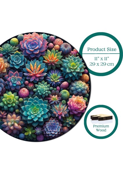 Ahşap Puzzle – Sukulent Bahçesi, 252 Parça, 29x29 cm – Benzersiz Şekilli ve Özel Figürlü, Yapıştırıcı Folyo Dahil, Dekoratif Yetişkin Yapboz - |A1-09|