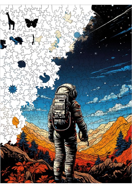 Ahşap Puzzle – Uzay Yolcusu, 450 Parça, 29x39 cm – Benzersiz Şekilli ve Özel Figürlü, Yapıştırıcı Folyo Dahil, Dekoratif Yetişkin Yapboz - |R1-02|