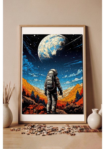 Ahşap Puzzle – Uzay Yolcusu, 450 Parça, 29x39 cm – Benzersiz Şekilli ve Özel Figürlü, Yapıştırıcı Folyo Dahil, Dekoratif Yetişkin Yapboz - |R1-02|