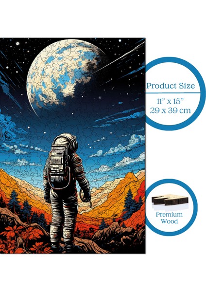 Ahşap Puzzle – Uzay Yolcusu, 450 Parça, 29x39 cm – Benzersiz Şekilli ve Özel Figürlü, Yapıştırıcı Folyo Dahil, Dekoratif Yetişkin Yapboz - |R1-02|