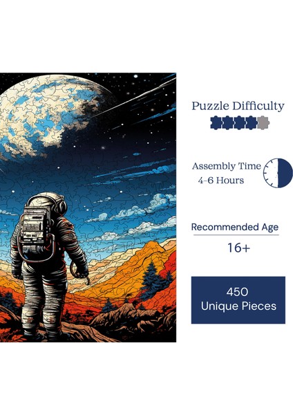 Ahşap Puzzle – Uzay Yolcusu, 450 Parça, 29x39 cm – Benzersiz Şekilli ve Özel Figürlü, Yapıştırıcı Folyo Dahil, Dekoratif Yetişkin Yapboz - |R1-02|