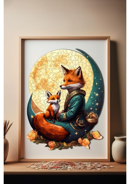Tilki ve Ayın Dansı Ahşap Puzzle Yetişkin Benzersiz Parçalı Yapboz Puzzle Yapıştırıcılı Wz-02