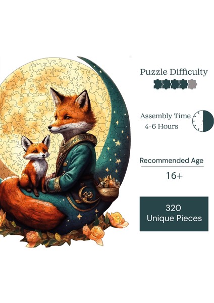 Tilki ve Ayın Dansı Ahşap Puzzle Yetişkin Benzersiz Parçalı Yapboz Puzzle Yapıştırıcılı Wz-02