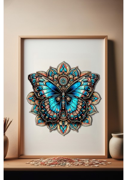 WePuzzleUp Ahşap Puzzle – Mandala Kelebeği, 250 Parça, 29x29 cm – Benzersiz Şekilli ve Özel Figürlü, Yapıştırıcı Folyo Dahil, Dekoratif Yetişkin Yapboz - |WZ-06|