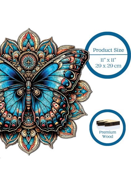 WePuzzleUp Ahşap Puzzle – Mandala Kelebeği, 250 Parça, 29x29 cm – Benzersiz Şekilli ve Özel Figürlü, Yapıştırıcı Folyo Dahil, Dekoratif Yetişkin Yapboz - |WZ-06|