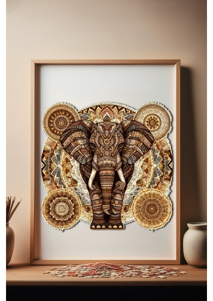 WePuzzleUp Ahşap Puzzle – Majestik Mandala Fil, 250 Parça, 29x28 cm – Benzersiz Şekilli ve Özel Figürlü, Yapıştırıcı Folyo Dahil, Dekoratif Yetişkin Yapboz - |WZ-04|
