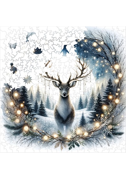 WePuzzleUp Ahşap Puzzle – Gümüş Ayın Altındaki Geyik, 353 Parça, 29x29 cm – Benzersiz Şekilli ve Özel Figürlü, Yapıştırıcı Folyo Dahil, Dekoratif Yetişkin Yapboz - |S1-38|