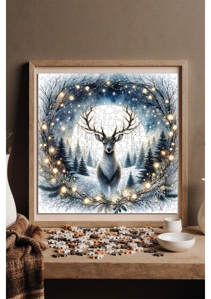 WePuzzleUp Ahşap Puzzle – Gümüş Ayın Altındaki Geyik, 353 Parça, 29x29 cm – Benzersiz Şekilli ve Özel Figürlü, Yapıştırıcı Folyo Dahil, Dekoratif Yetişkin Yapboz - |S1-38|