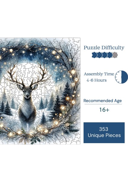 WePuzzleUp Ahşap Puzzle – Gümüş Ayın Altındaki Geyik, 353 Parça, 29x29 cm – Benzersiz Şekilli ve Özel Figürlü, Yapıştırıcı Folyo Dahil, Dekoratif Yetişkin Yapboz - |S1-38|