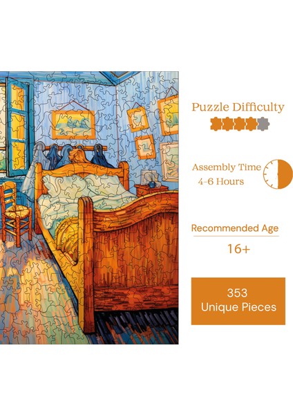 Van Gogh Yatak Odası Reprodüksiyonu Ahşap Puzzle Yetişkin Benzersiz Parçalı Yapboz Puzzle S1-36