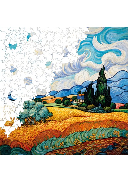 WePuzzleUp Ahşap Puzzle – Van Gogh Selvili Buğday Tarlası Reprodüksiyon, 353 Parça, 29x29 cm – Benzersiz Şekilli ve Özel Figürlü, Yapıştırıcı Folyo Dahil, Dekoratif Yetişkin Yapboz - |S1-37|