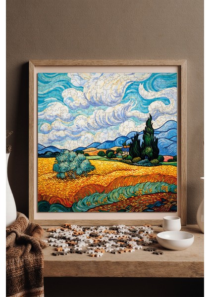 WePuzzleUp Ahşap Puzzle – Van Gogh Selvili Buğday Tarlası Reprodüksiyon, 353 Parça, 29x29 cm – Benzersiz Şekilli ve Özel Figürlü, Yapıştırıcı Folyo Dahil, Dekoratif Yetişkin Yapboz - |S1-37|