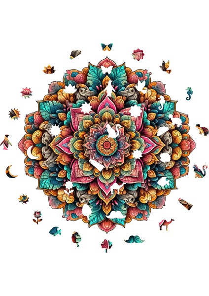 Ahşap Puzzle – Mandala Sanatı, 250 Parça, 29x29 cm – Benzersiz Şekilli ve Özel Figürlü, Yapıştırıcı Folyo Dahil, Dekoratif Yetişkin Yapboz - |WZ-05|