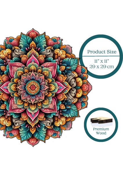 Ahşap Puzzle – Mandala Sanatı, 250 Parça, 29x29 cm – Benzersiz Şekilli ve Özel Figürlü, Yapıştırıcı Folyo Dahil, Dekoratif Yetişkin Yapboz - |WZ-05|