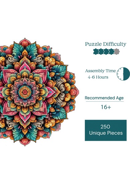 Ahşap Puzzle – Mandala Sanatı, 250 Parça, 29x29 cm – Benzersiz Şekilli ve Özel Figürlü, Yapıştırıcı Folyo Dahil, Dekoratif Yetişkin Yapboz - |WZ-05|