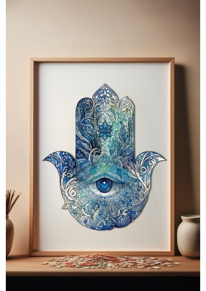 Ahşap Puzzle – Hamsa, 230 Parça, 28x34 cm – Benzersiz Şekilli ve Özel Figürlü, Yapıştırıcı Folyo Dahil, Dekoratif Yetişkin Yapboz - |WZ-01|