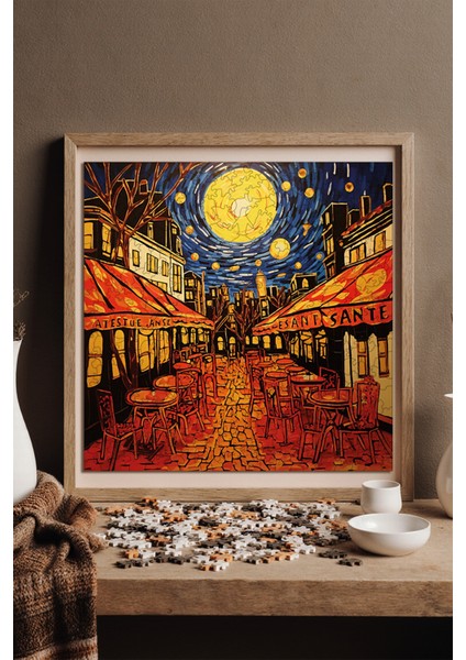 WePuzzleUp Ahşap Puzzle – Van Gogh Kafe Terasta Yıldızlı Gece Reprodüksiyonu, 353 Parça, 29x29 cm – Benzersiz Şekilli ve Özel Figürlü, Yapıştırıcı Folyo Dahil, Dekoratif Yetişkin Yapboz - |S1-33|