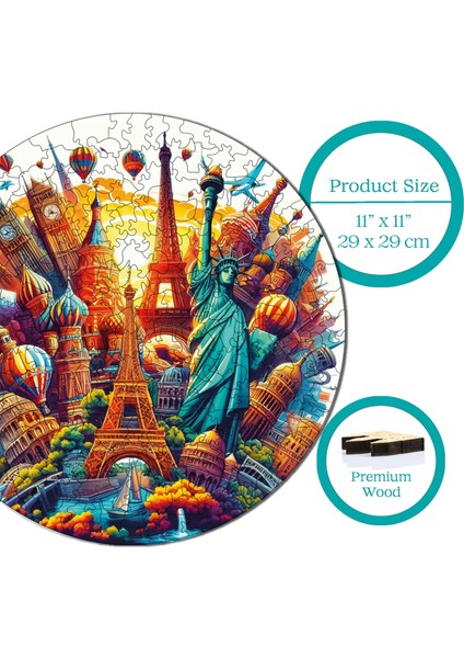 Ahşap Puzzle – Dünya Şehirleri, 252 Parça, 29x29 cm – Benzersiz Şekilli ve Özel Figürlü, Yapıştırıcı Folyo Dahil, Dekoratif Yetişkin Yapboz - |A1-11|
