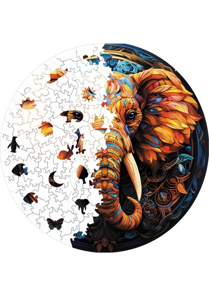 Renkli Fil Ahşap Puzzle Yetişkin Benzersiz Parçalı Yapboz Puzzle Yapıştırıcılı A1-07