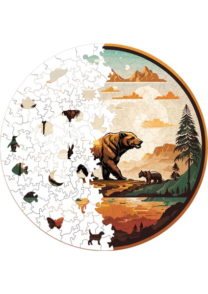 Ahşap Puzzle – Koca Ayı, 252 Parça, 29x29 cm – Benzersiz Şekilli ve Özel Figürlü, Yapıştırıcı Folyo Dahil, Dekoratif Yetişkin Yapboz - |A1-01|