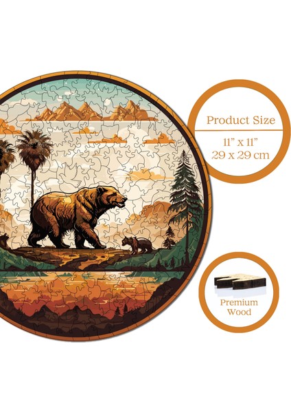 Ahşap Puzzle – Koca Ayı, 252 Parça, 29x29 cm – Benzersiz Şekilli ve Özel Figürlü, Yapıştırıcı Folyo Dahil, Dekoratif Yetişkin Yapboz - |A1-01|