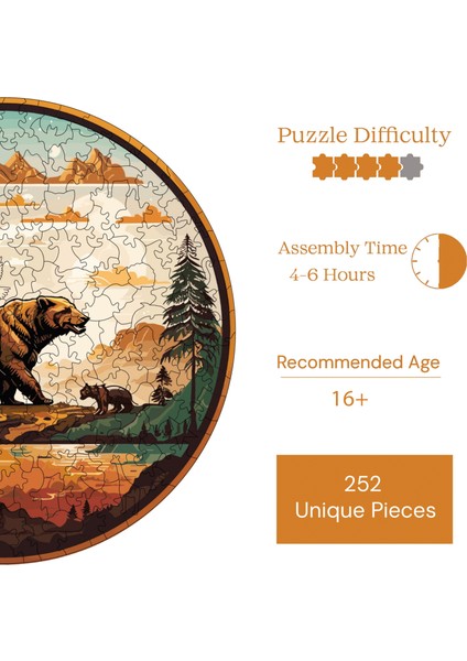 Ahşap Puzzle – Koca Ayı, 252 Parça, 29x29 cm – Benzersiz Şekilli ve Özel Figürlü, Yapıştırıcı Folyo Dahil, Dekoratif Yetişkin Yapboz - |A1-01|