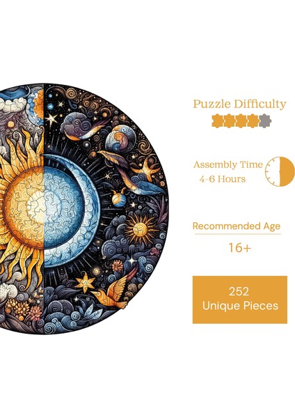 Ahşap Puzzle – Gün Ve Gece, 252 Parça, 29x29 cm – Benzersiz Şekilli ve Özel Figürlü, Yapıştırıcı Folyo Dahil, Dekoratif Yetişkin Yapboz - |A1-05|