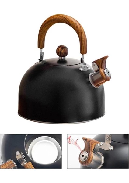 Paslanmaz Çelik 3l Düdüklü Su Isıtıcı ve Çaydanlık, Siyah Renk