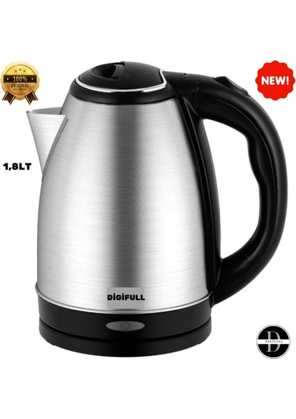 Paslanmaz Çelik Su Isıtıcı Kettle 1.8 Lt Gri, Dayanıklı ve Pratik Kullanım Sağlar