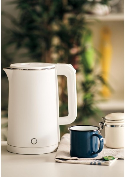 Paslanmaz Çelik Su Isıtıcısı, El Yakmaz Gövde, Beyaz, Güçlü ve Şık Tasarım