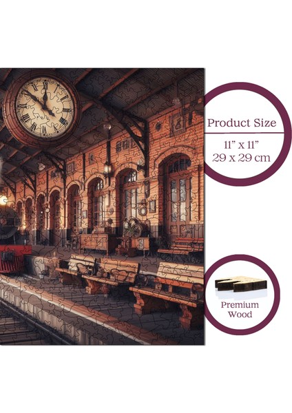 Ahşap Puzzle – Eski Tren Istasyonu, 353 Parça, 29x29 cm – Benzersiz Şekilli ve Özel Figürlü, Yapıştırıcı Folyo Dahil, Dekoratif Yetişkin Yapboz - |S1-22|