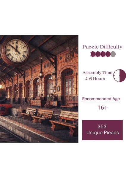 Ahşap Puzzle – Eski Tren Istasyonu, 353 Parça, 29x29 cm – Benzersiz Şekilli ve Özel Figürlü, Yapıştırıcı Folyo Dahil, Dekoratif Yetişkin Yapboz - |S1-22|